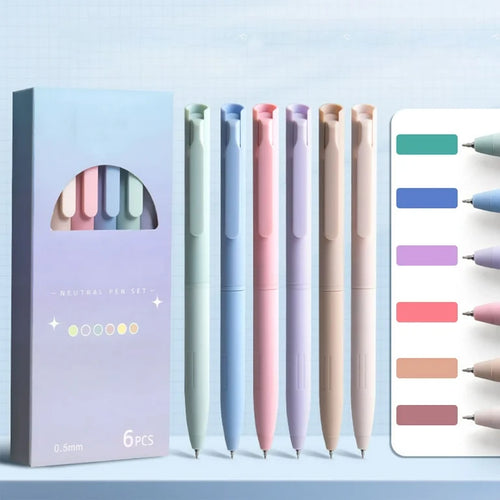 Set of pastel color pens with a packaging box 